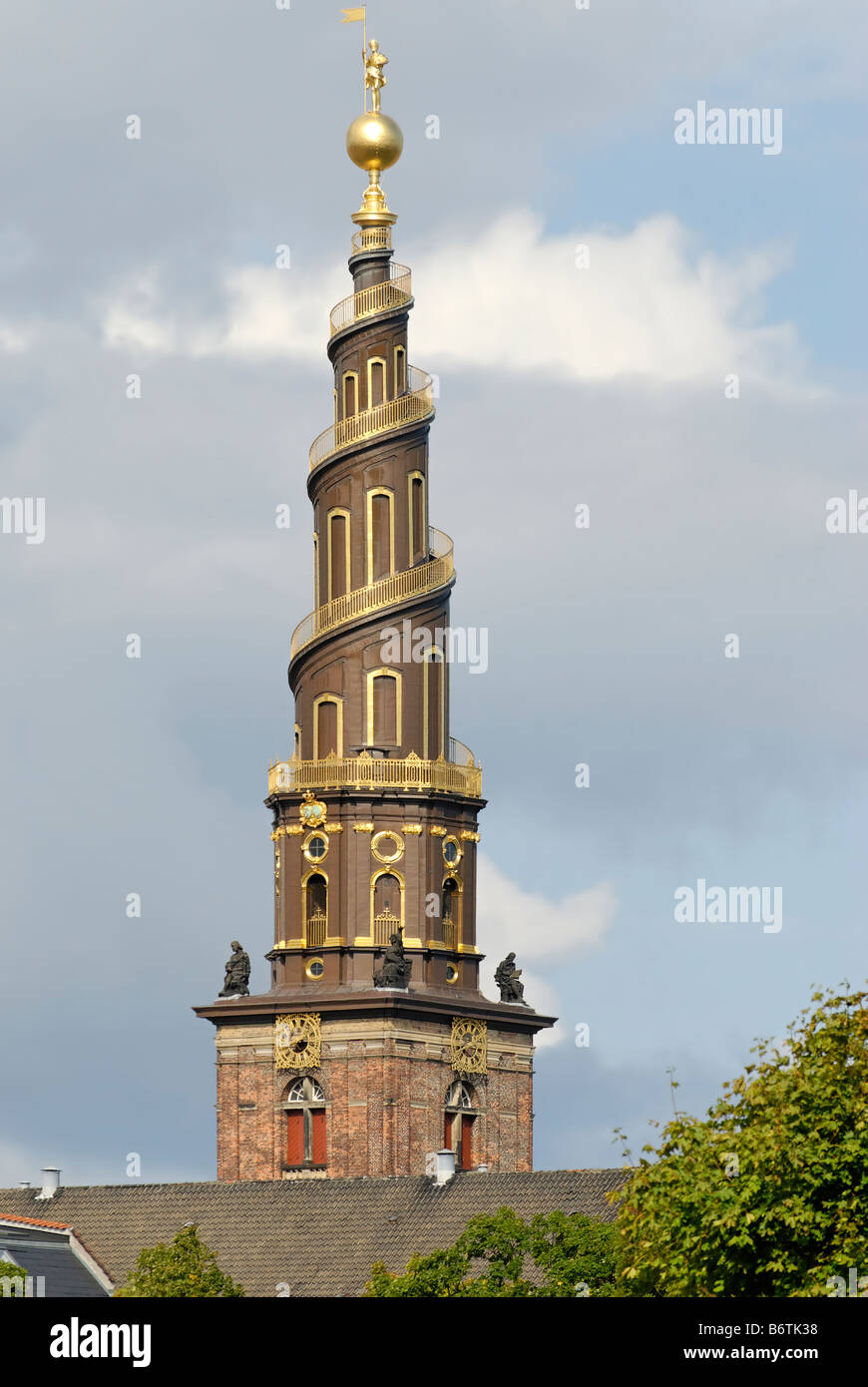 Copenhagen Denmark Spire of Vor Frelsers Kirke Church of Our Saviour Stock Photo Alamy