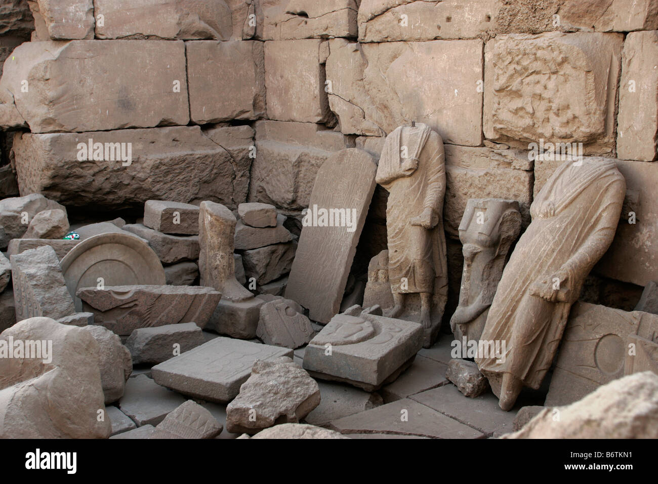 Damaged statues in Luxor Temple,Luxor,Egypt Stock Photo