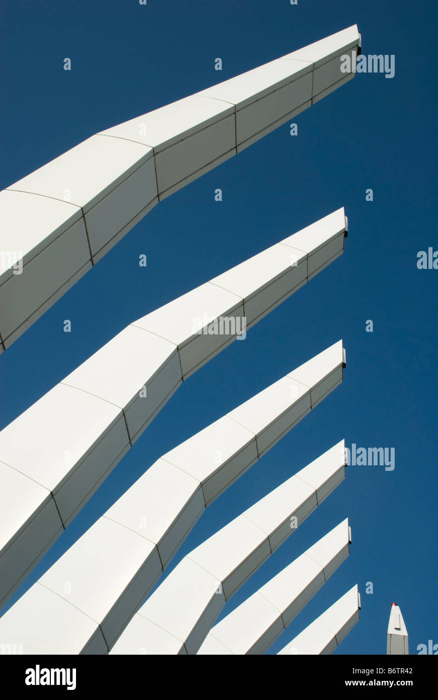 Roof spires on top of the IFC building in Hong Kong. Stock Photo