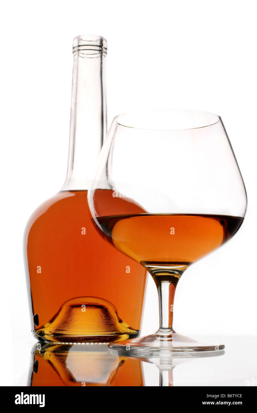 brandy glass and bottle Stock Photo Alamy