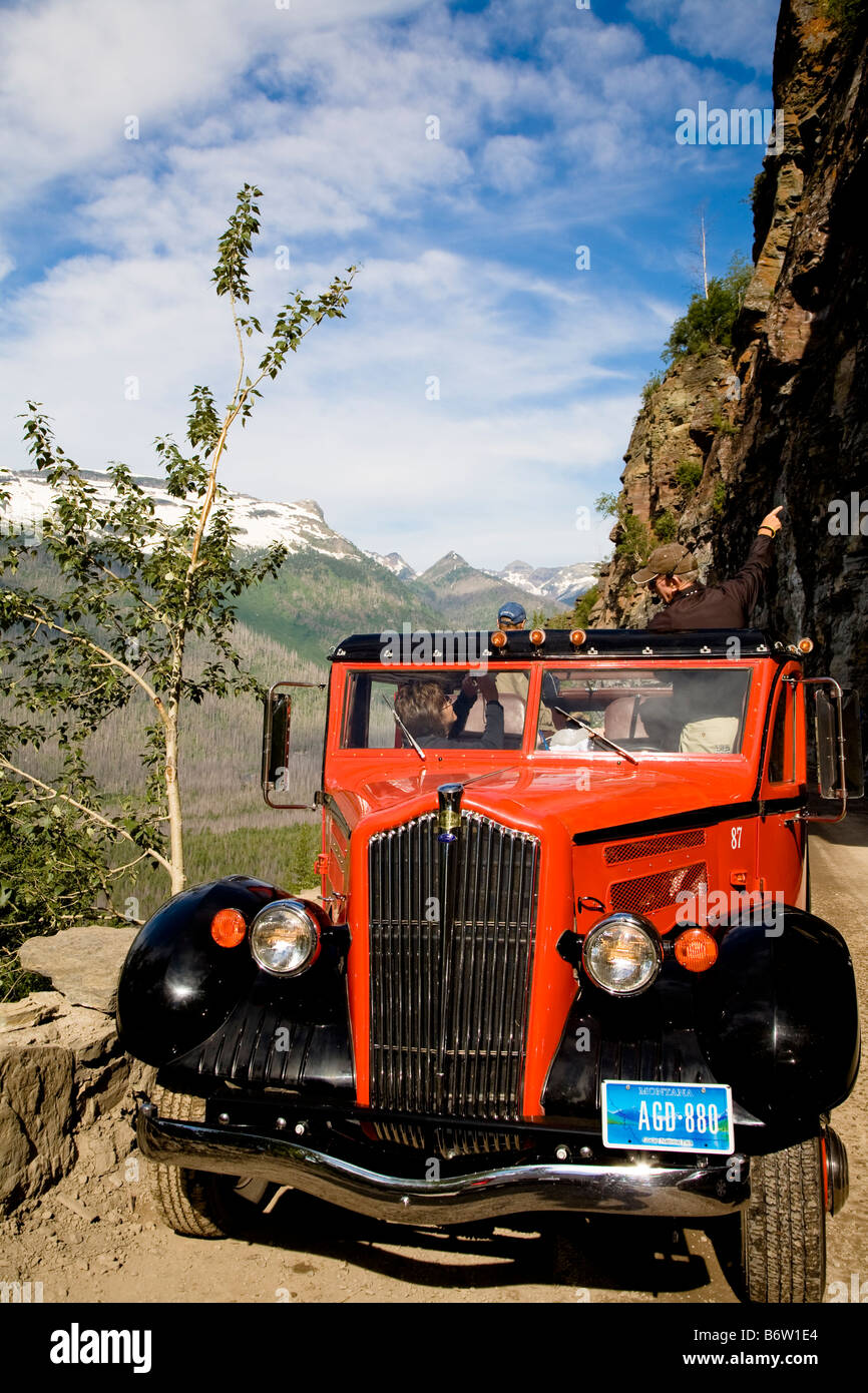 Red Jammer tour bus built between 1936 and 1939 restored by the Ford Motor Company for use in the National Parks of the USA Stock Photo