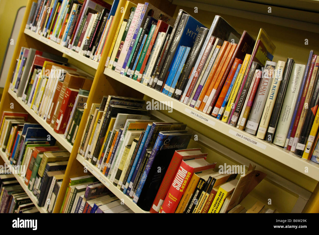 Books on College library bookshelf Stock Photo Alamy