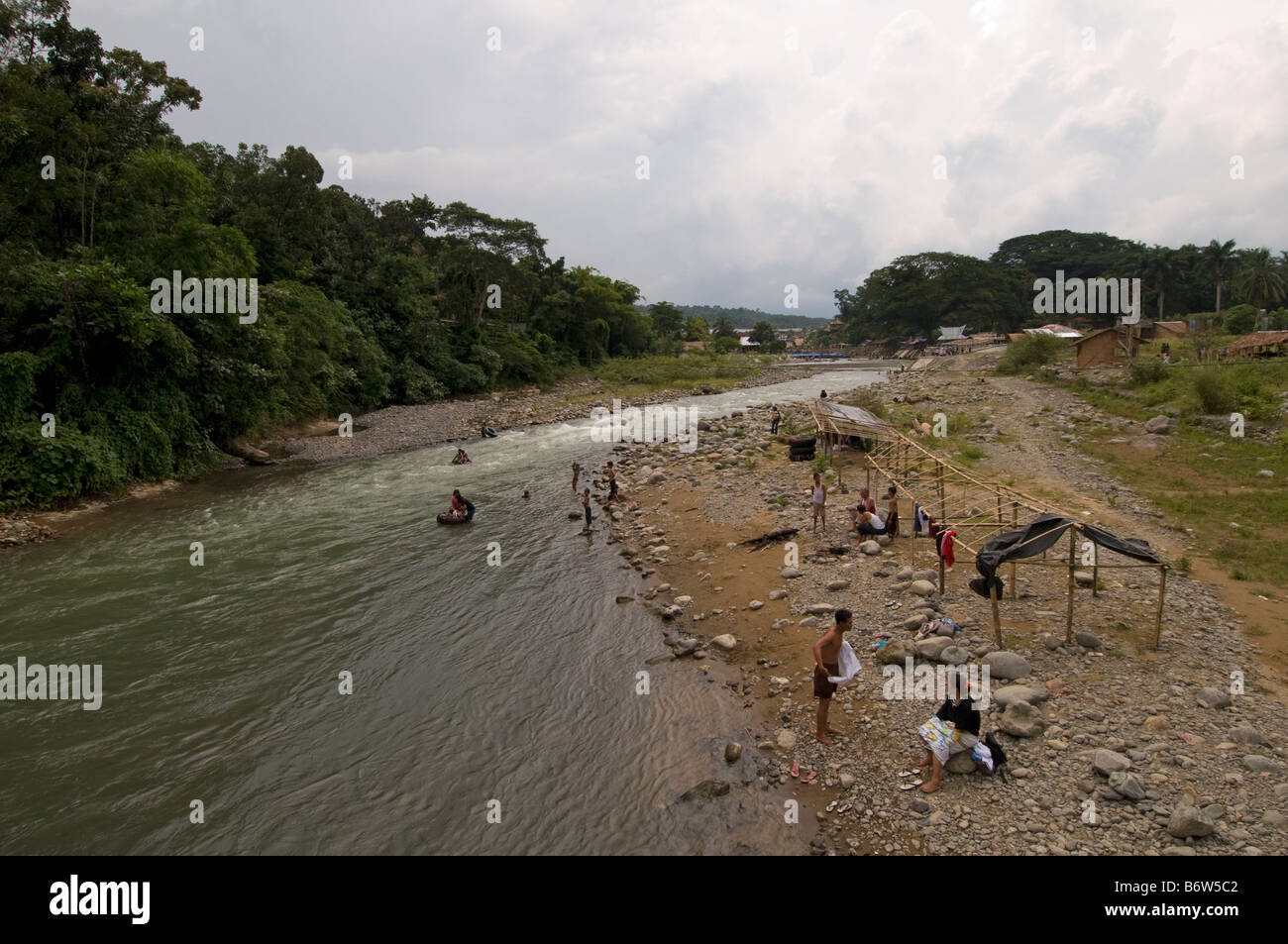 Indonesia people in the river at Bukit Lawang, Sumatra, Indonesia Stock Photo
