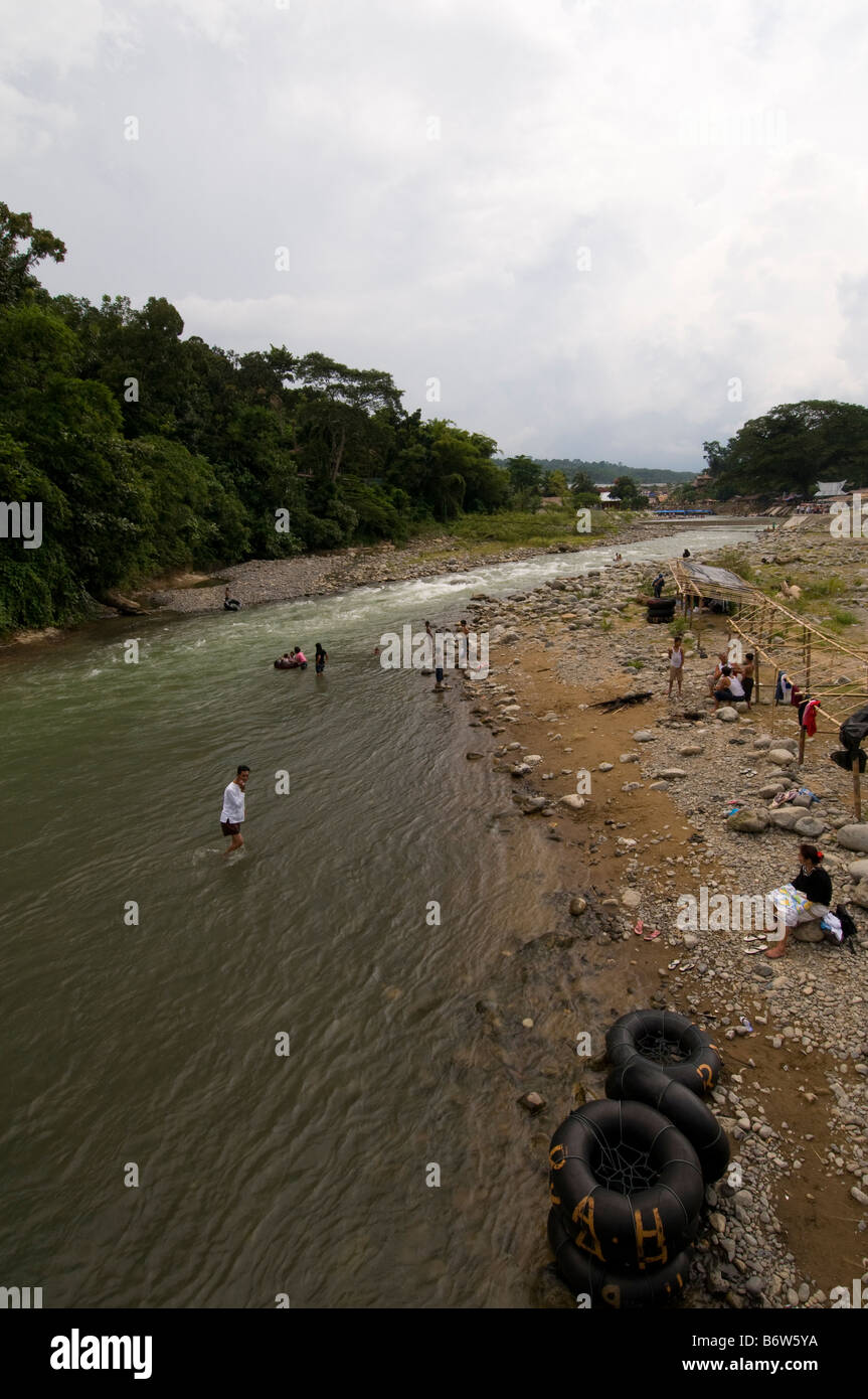 Indonesia people in the river at Bukit Lawang, Sumatra, Indonesia Stock Photo
