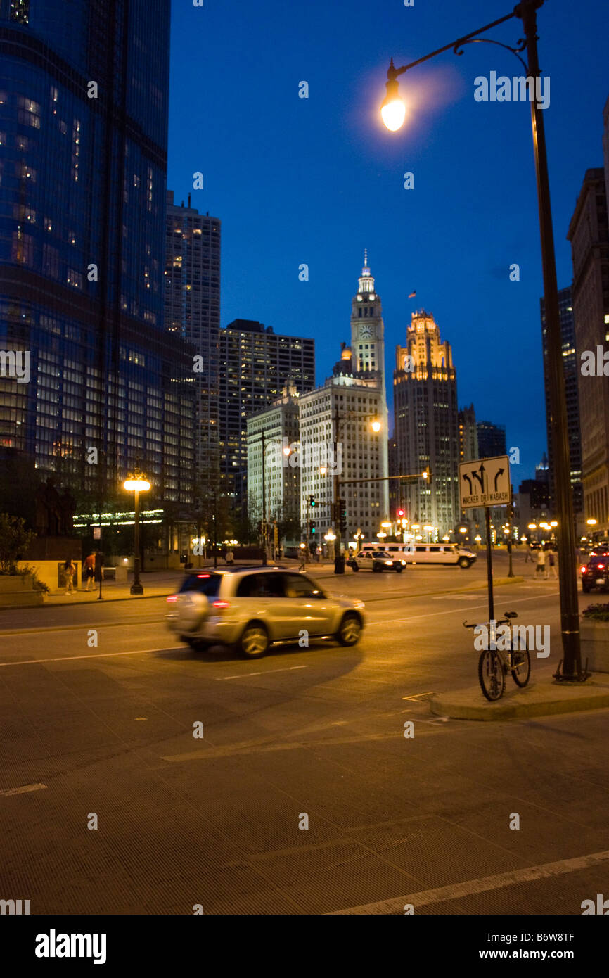 Ground level shot of Wrigley Building in Chicago taken from