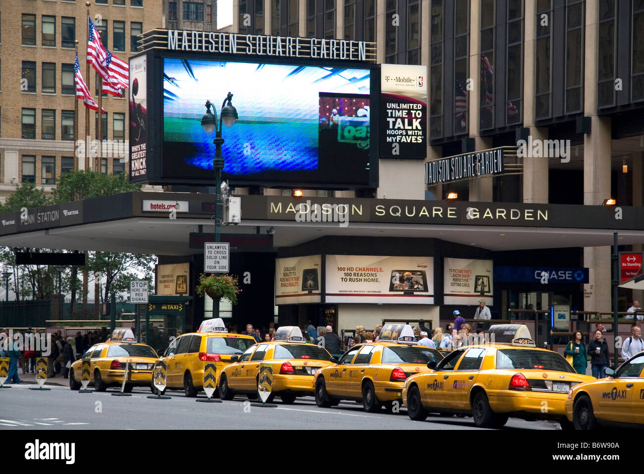 Taxicabs lined up in front of Madison Square Garden Manhattan New York City New York USA Stock Photo