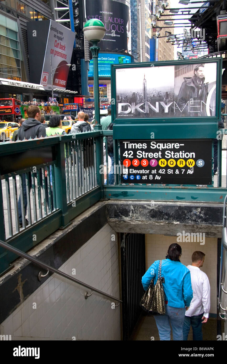 Entrance to the subway at Times Square in Manhattan New York City New