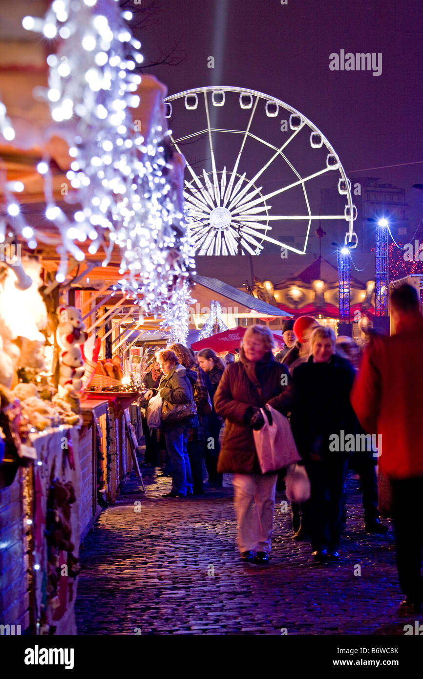 Christmas market Marche aux Poissons Brussels Belgium Stock Photo