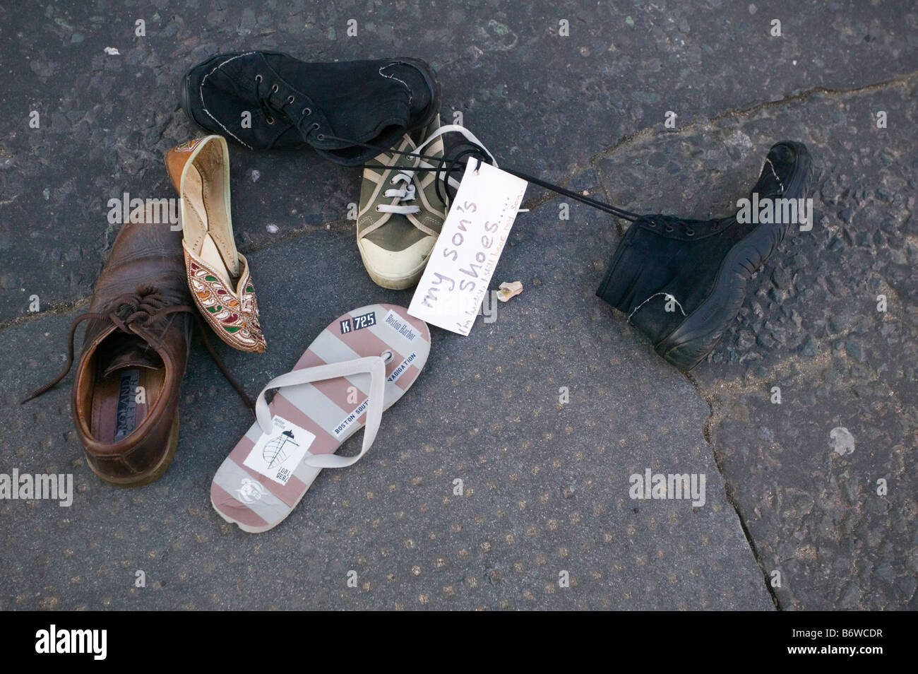 Shoes left with messages at antiIsraeli Demonstration outside Downing