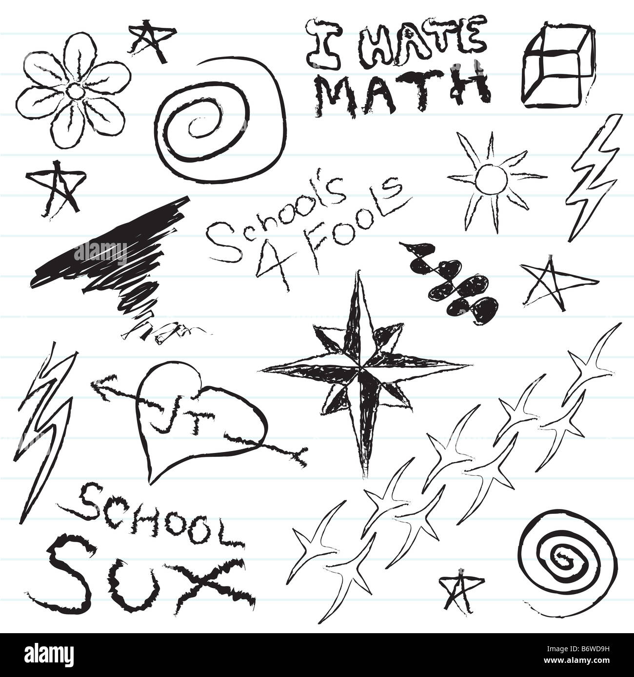 Some typical doodles you might find in a teenage high school notepad Stock  Photo - Alamy