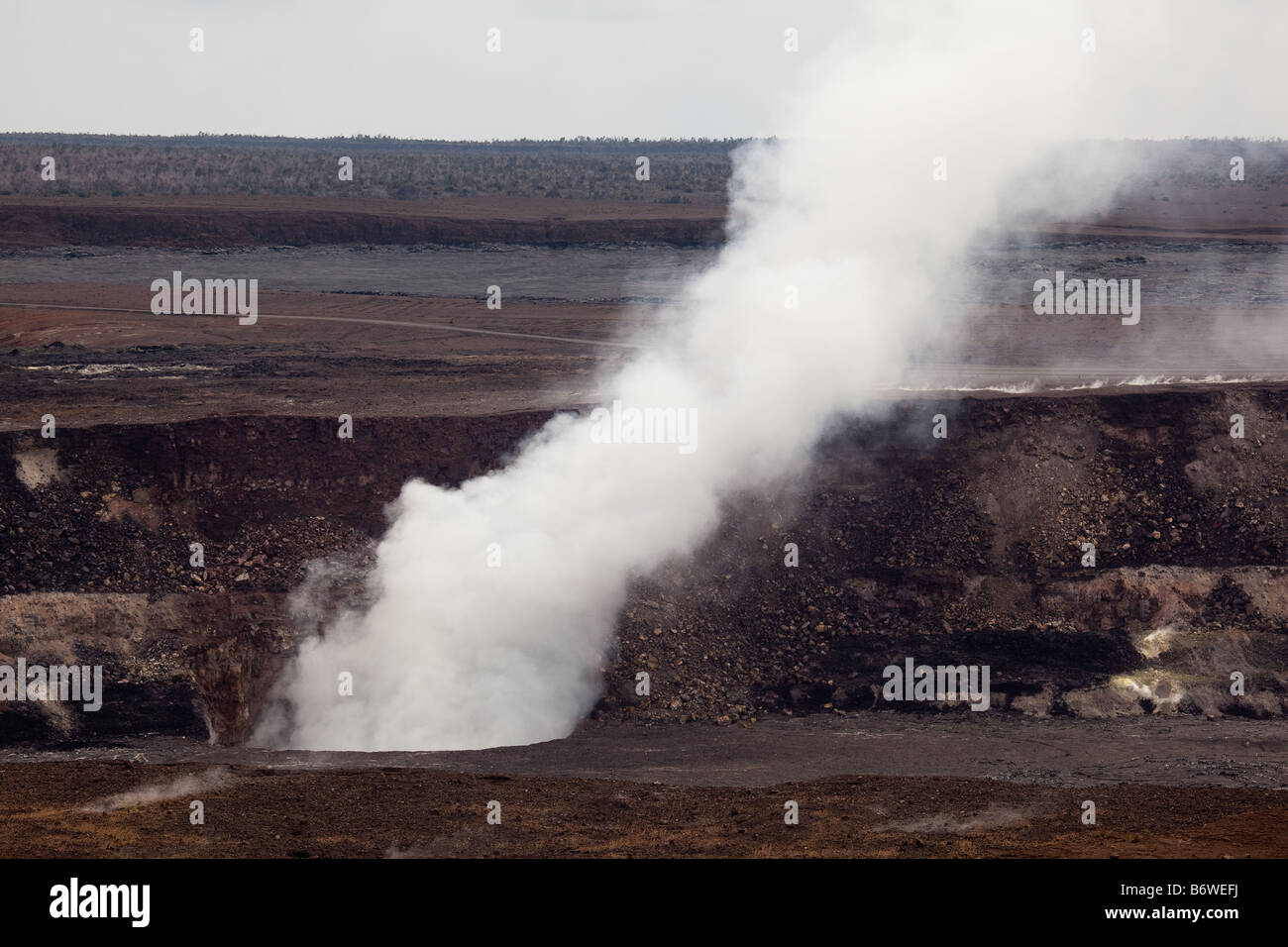 Smoke plume at Halemaumau crater, Kilauea crater, Big Island Hawaii. Stock Photo