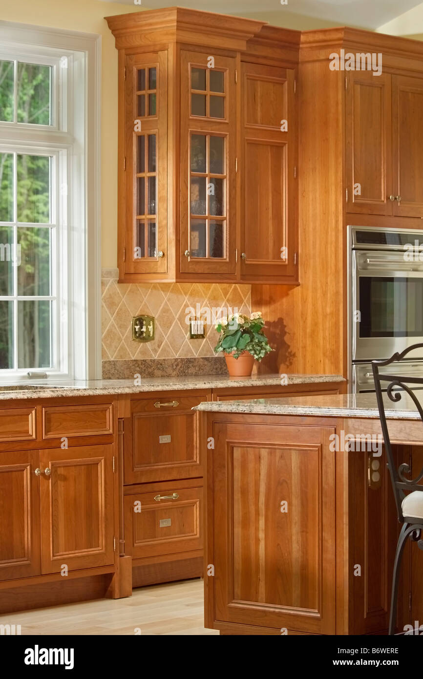 Section of large kitchen with wooden Stock Photo Alamy