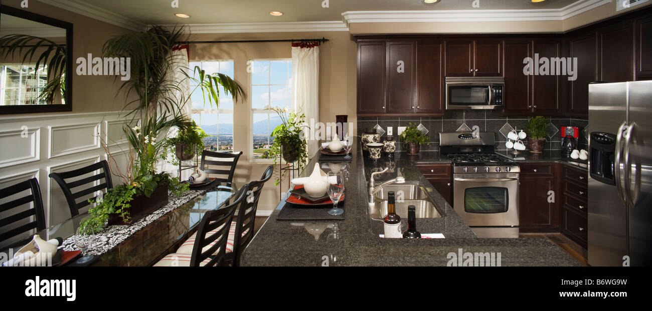 Contemporary kitchen and dining area Stock Photo