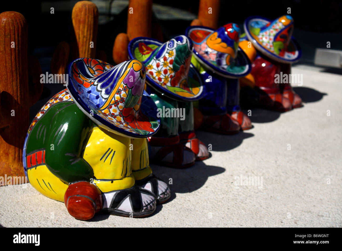 Mexican ceramics sitting in a row Stock Photo