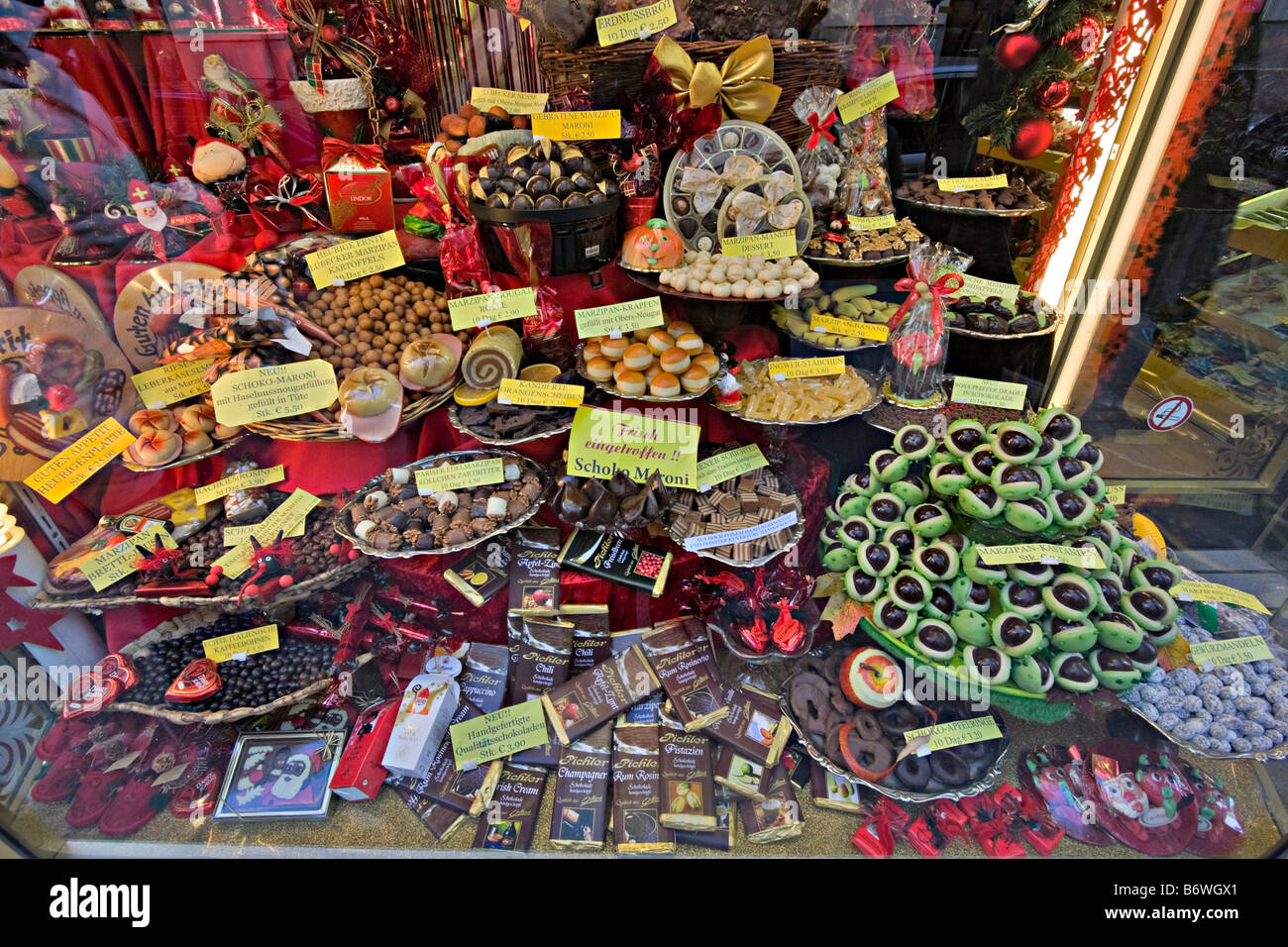 Christmas display of candies and chocolate in a window in Vienna Stock