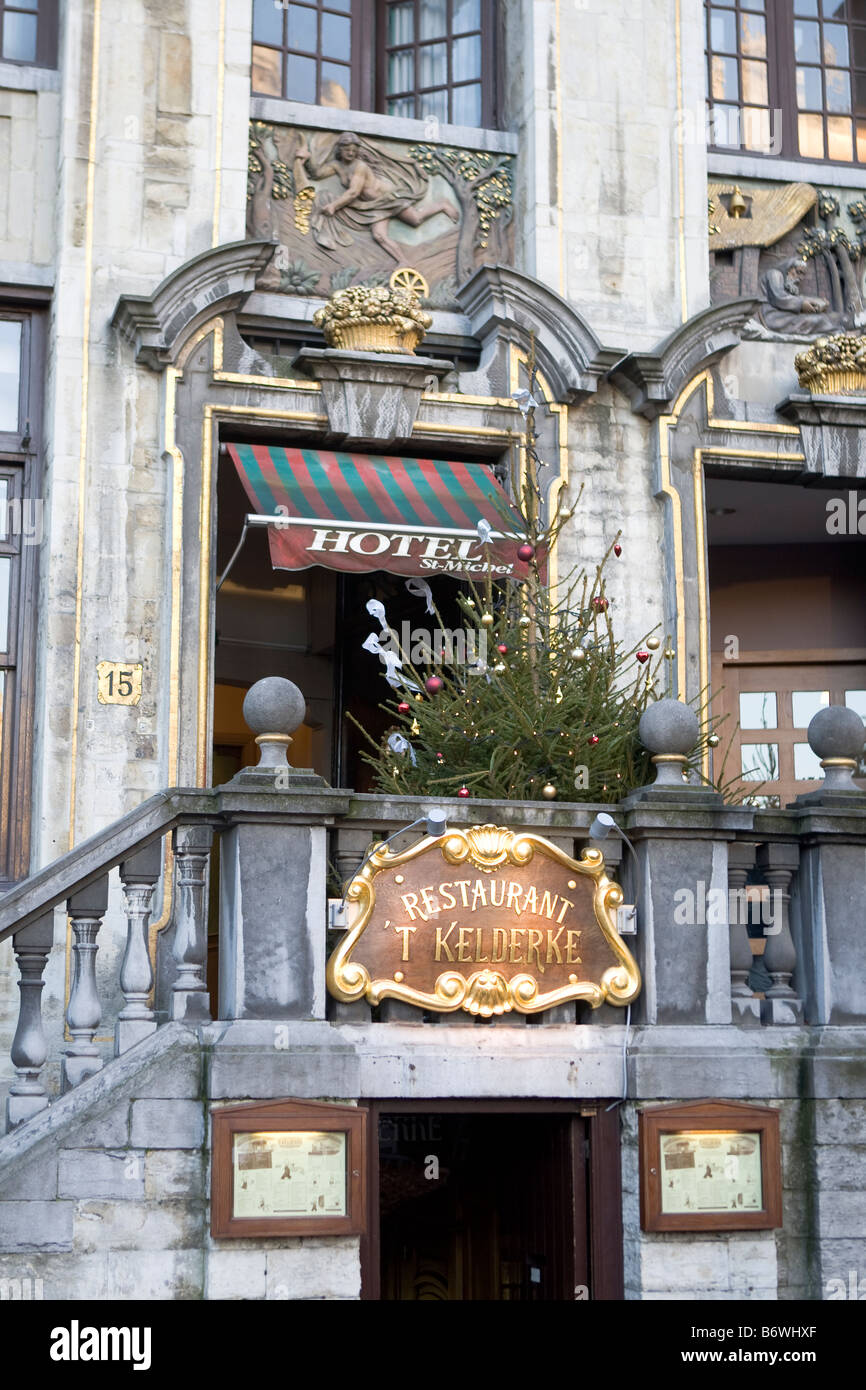 Christmas tree Restaurant T Kelderke Grand Place Brussels Belgium Stock Photo