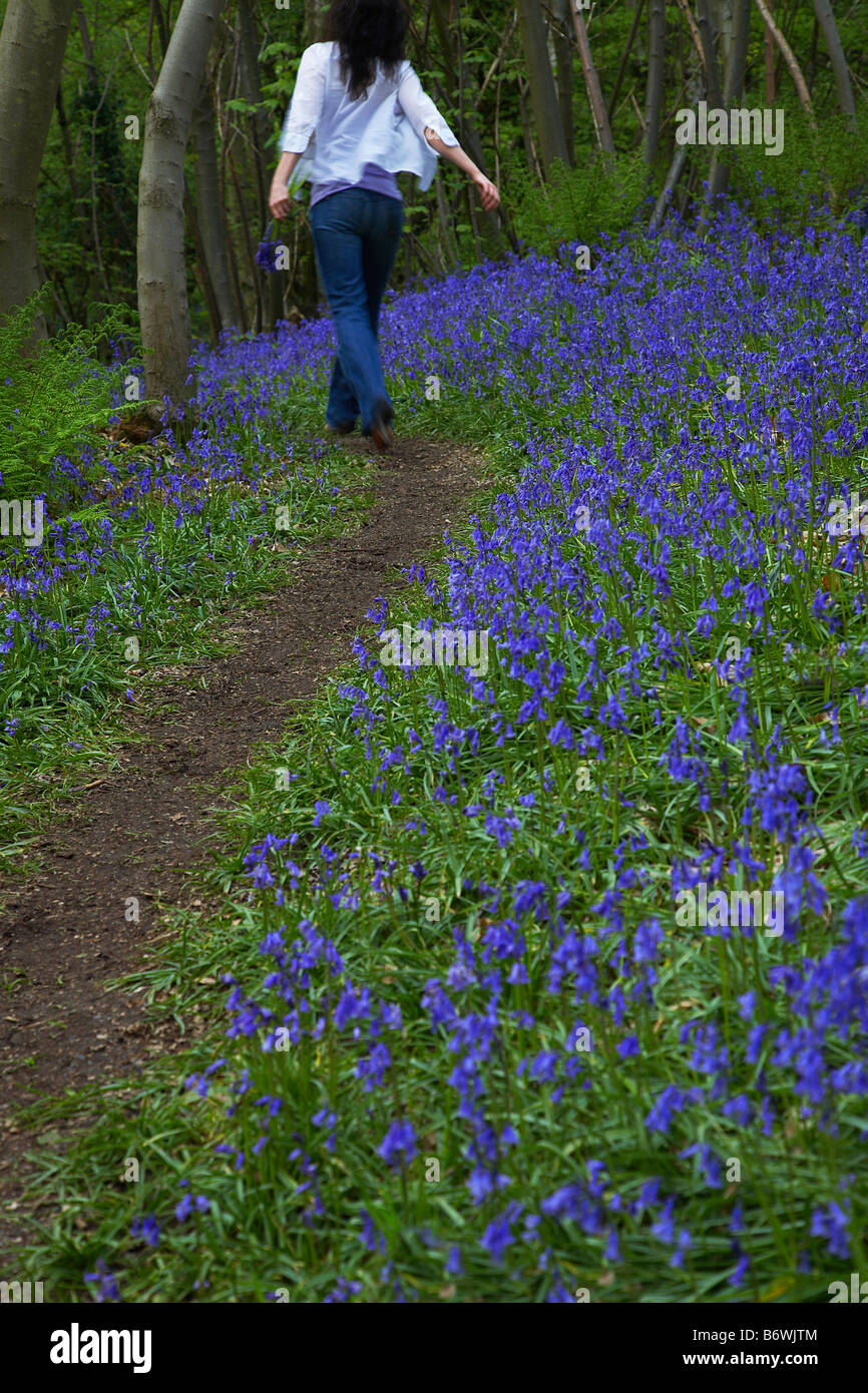 Woman walking alone woodland path hi-res stock photography and images ...