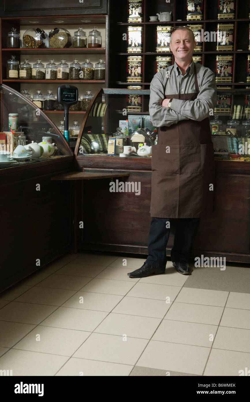Tea Shop Owner in Store Stock Photo Alamy