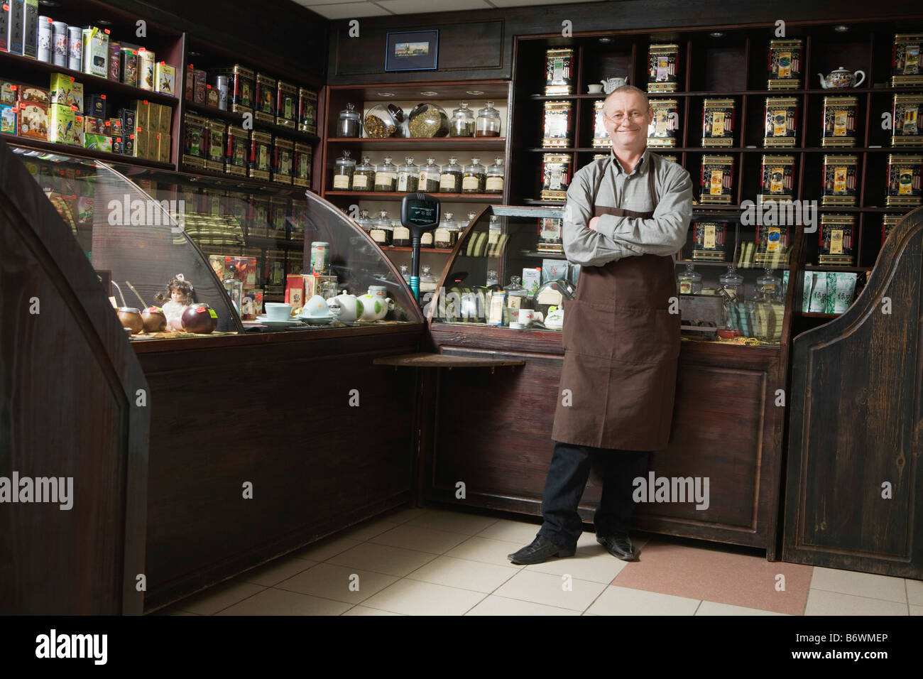 Tea Shop Owner in Store Stock Photo Alamy