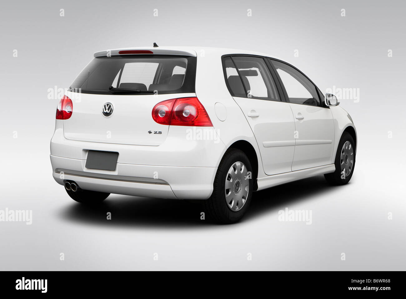 2009 Volkswagen Rabbit S in White - Rear angle view Stock Photo