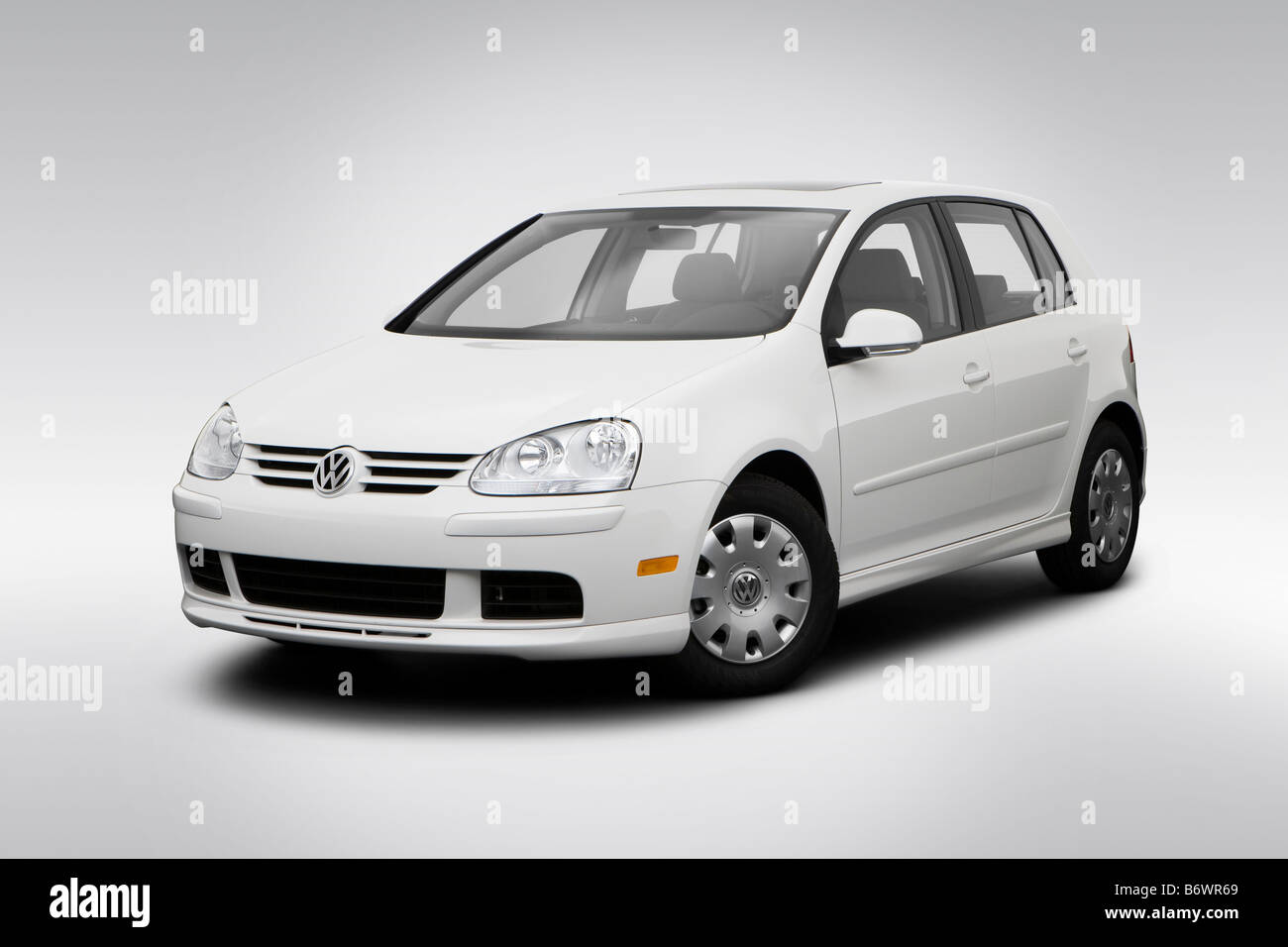 2009 Volkswagen Rabbit S in White - Front angle view Stock Photo