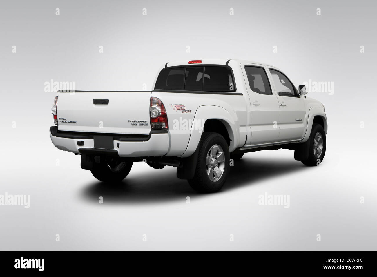 2009 Toyota Tacoma PreRunner in White - Rear angle view Stock Photo