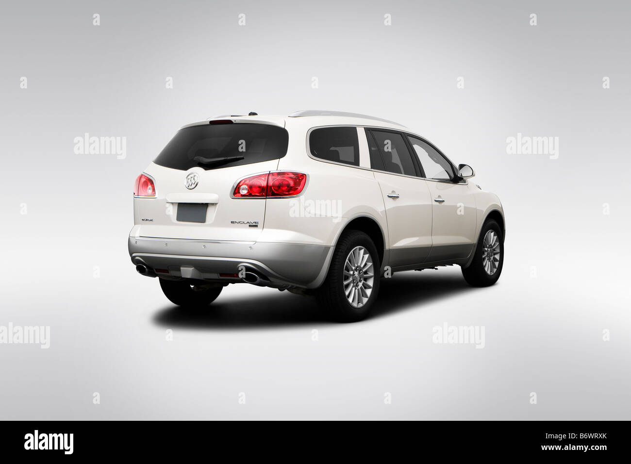 2009 Buick Enclave CXL in White - Rear angle view Stock Photo