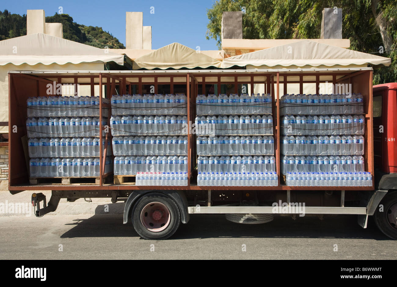 Bottles of water on a truck Stock Photo Alamy