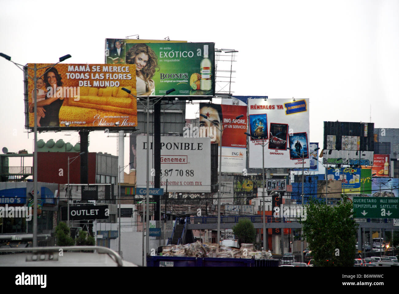 Mexico, Mexico City. Advertising hoardings line the Boulevard Perifericio. Stock Photo