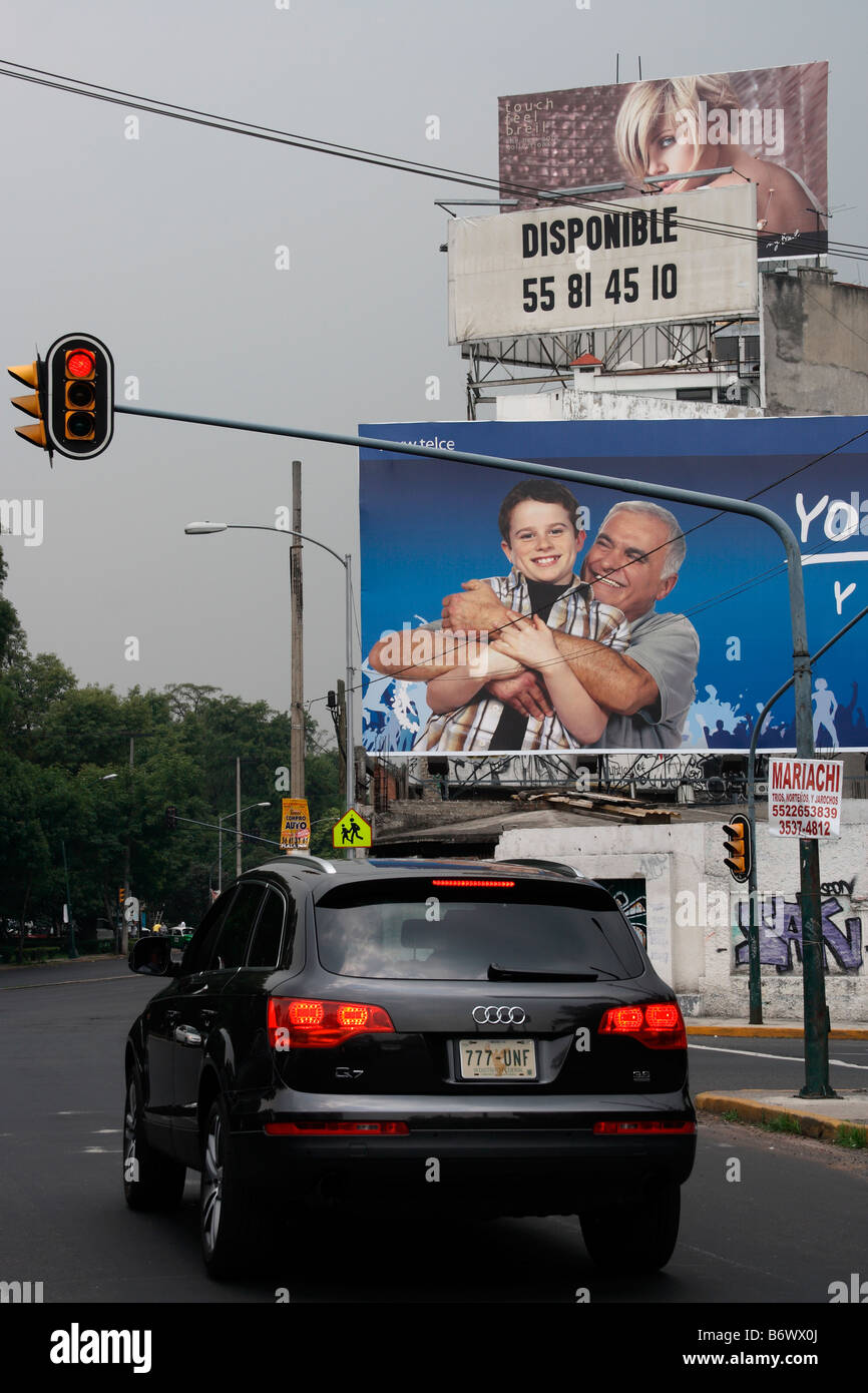 Mexico, Mexico City. Billboards line the street in Mexico City. Stock Photo