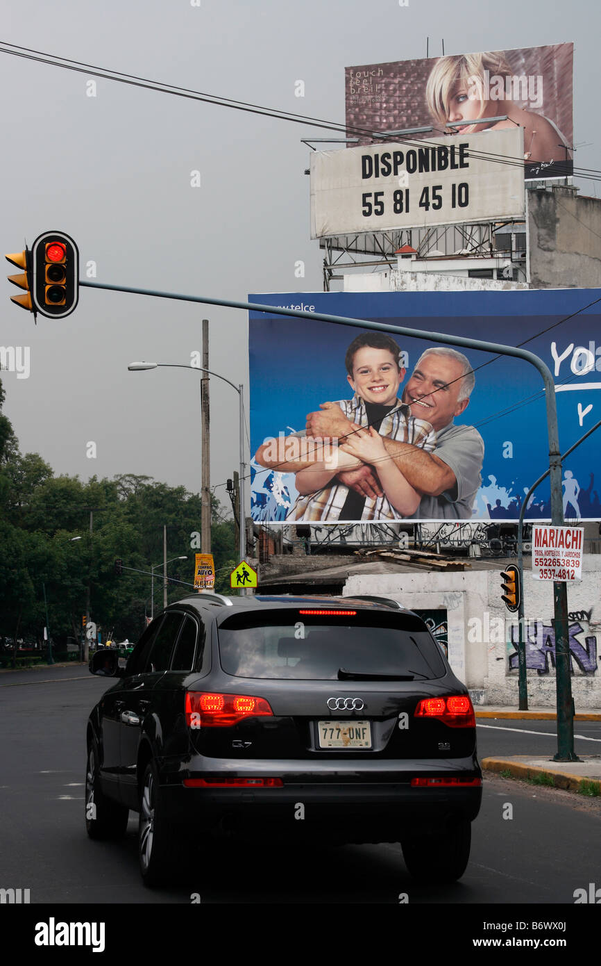 Mexico, Mexico City. Billboards line the street in Mexico City Stock