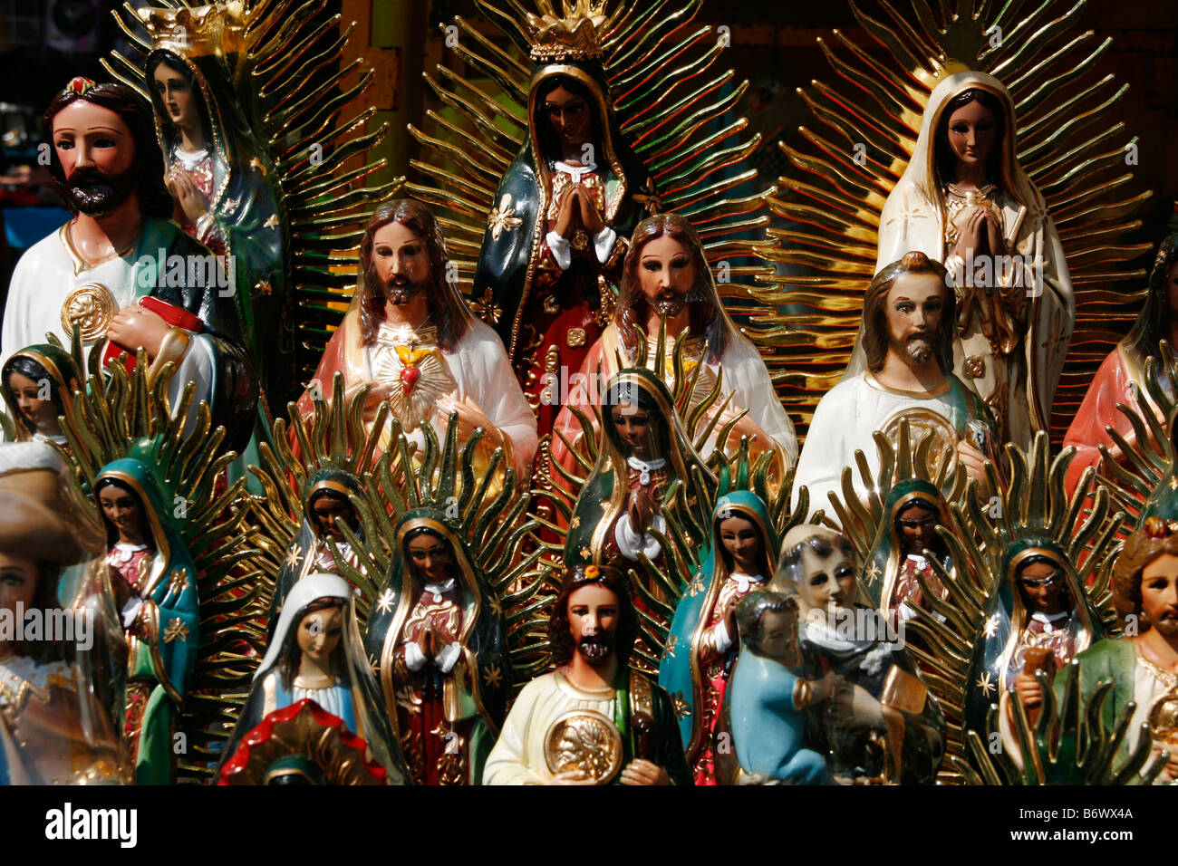 Mexico, Mexico City. Religious statues at the Basilica of Our Lady of