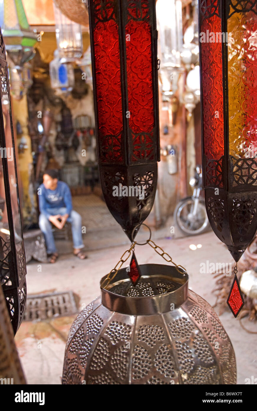 Morocco, Marrakech, Marche des Epices. Spices for sale on a stall in the Spice Market. Stock Photo