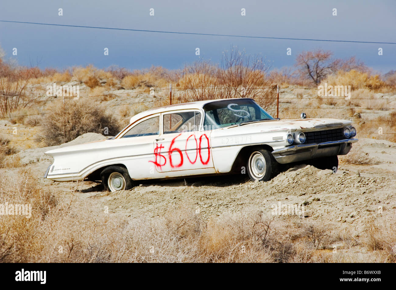 USA, Nevada. Car for sale, scenery on US Route 50 the lonliest road in America Stock Photo Alamy