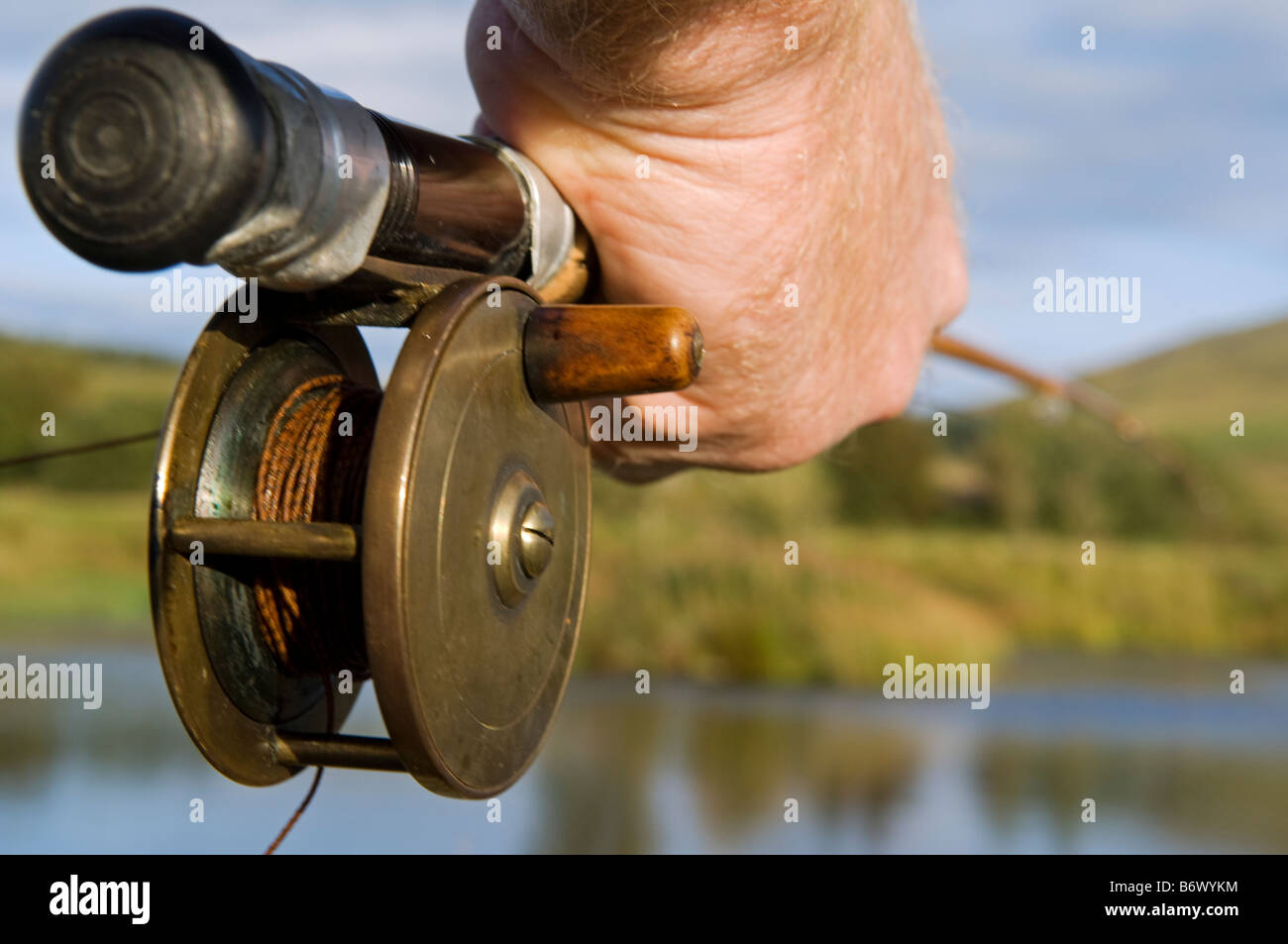 UK, Wales, Conwy. Trout fishing at a hill lake in North Wales (MR Stock