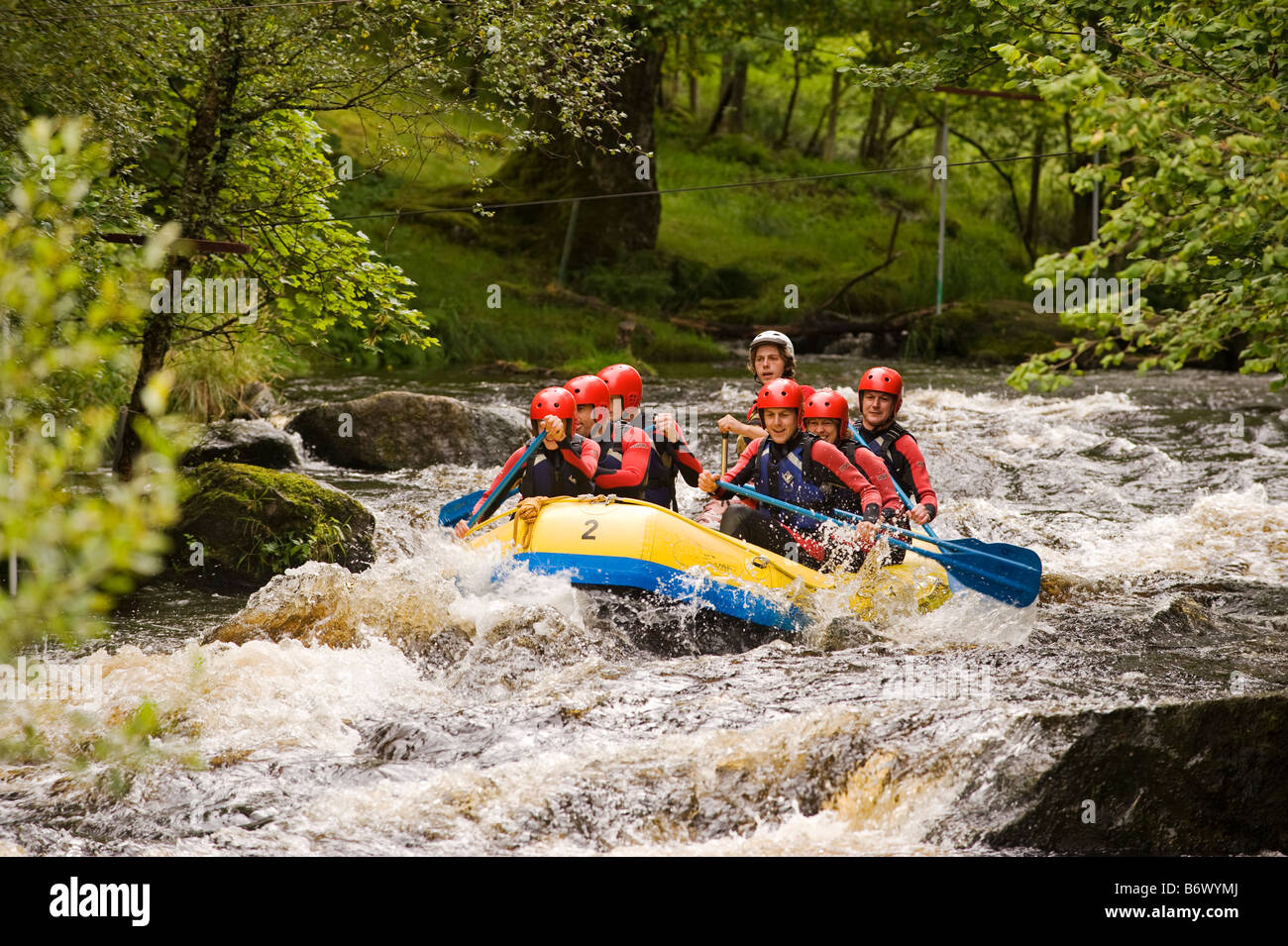 Wales, Gwynedd, Bala. White water rafting on the Tryweryn River at the National Whitewater Centre Stock Photo