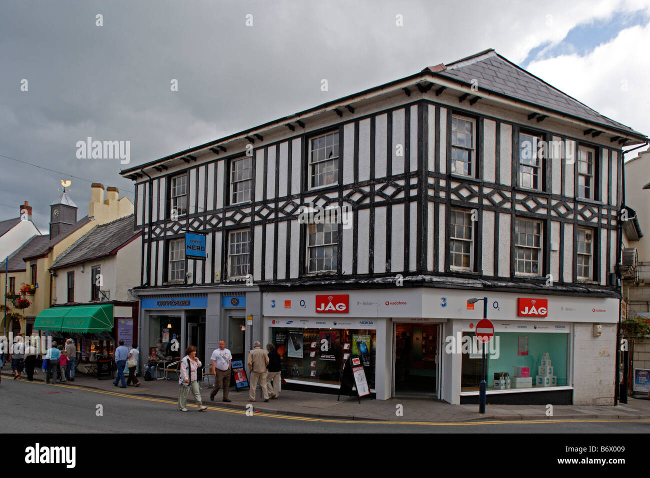 Abergavenny town center Typical buildings Monmouthshire Wales UK Stock