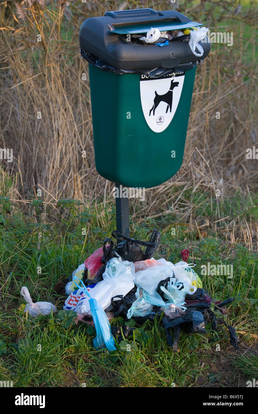 Dog Poo waste bin overflowing in the Beach Carpark Holkham Boxing Day