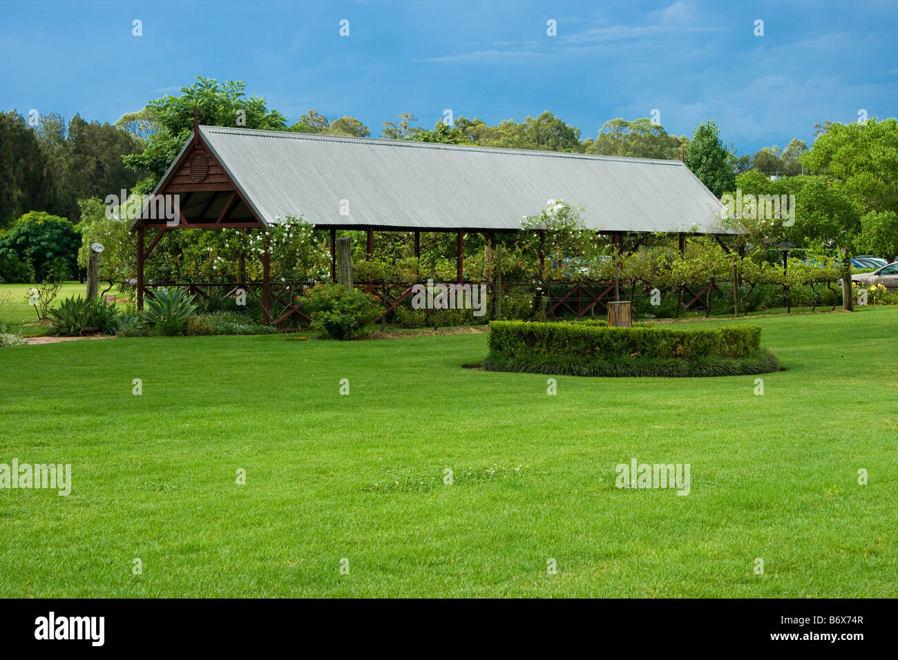 Outdoor shelter at Pepper Tree Winery Hunter Valley Australia Stock Photo