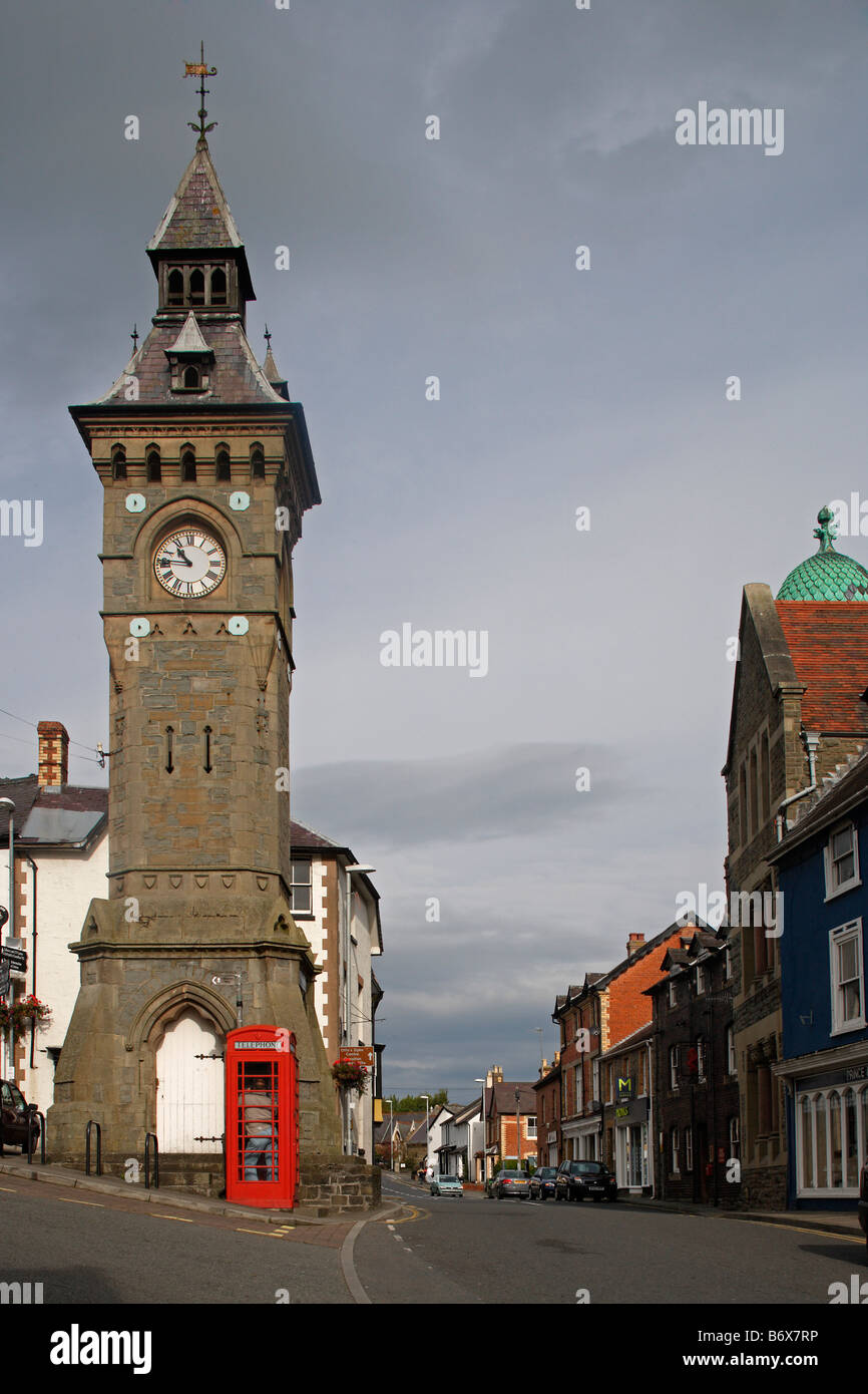 Knighton High Street clock tower 1872 Powys Wales UK Stock Photo Alamy