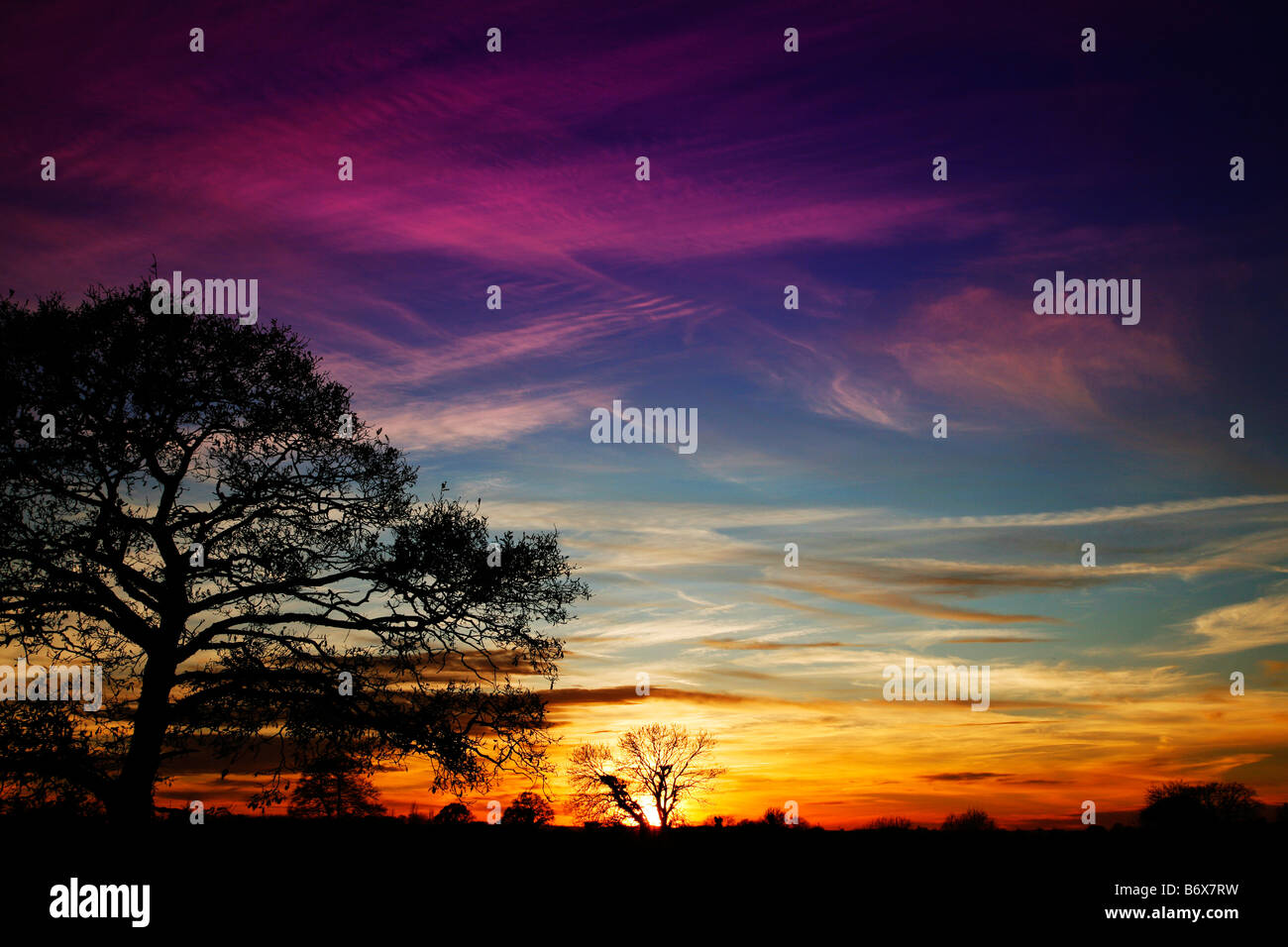 Sunset over the Dorset village of Crossways near Dorchester Stock Photo Alamy