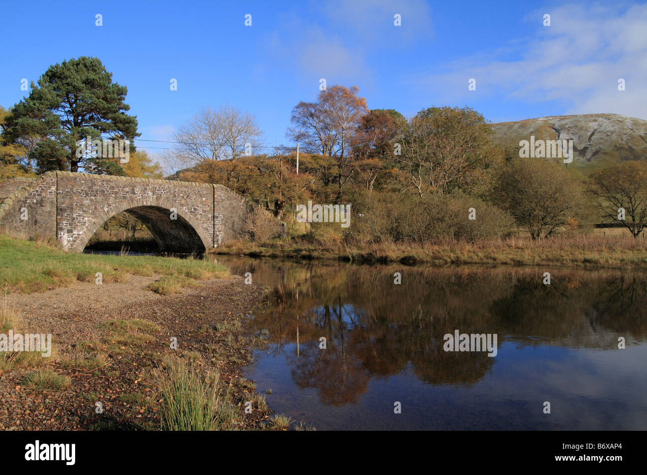 Bridge leading to Tibbie Shiels Inn between Saint Mary's Loch and the Loch of the Lowes, Yarrow Valley, Borders, Scotland Stock Photo