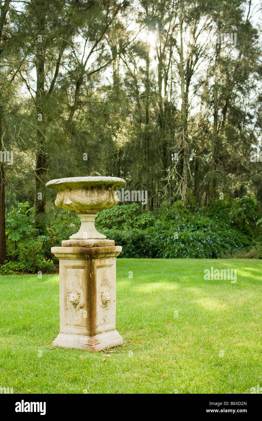 An ornamental bird bath set in the gardens of a restaurant in the Hunter Valley Australia Stock Photo