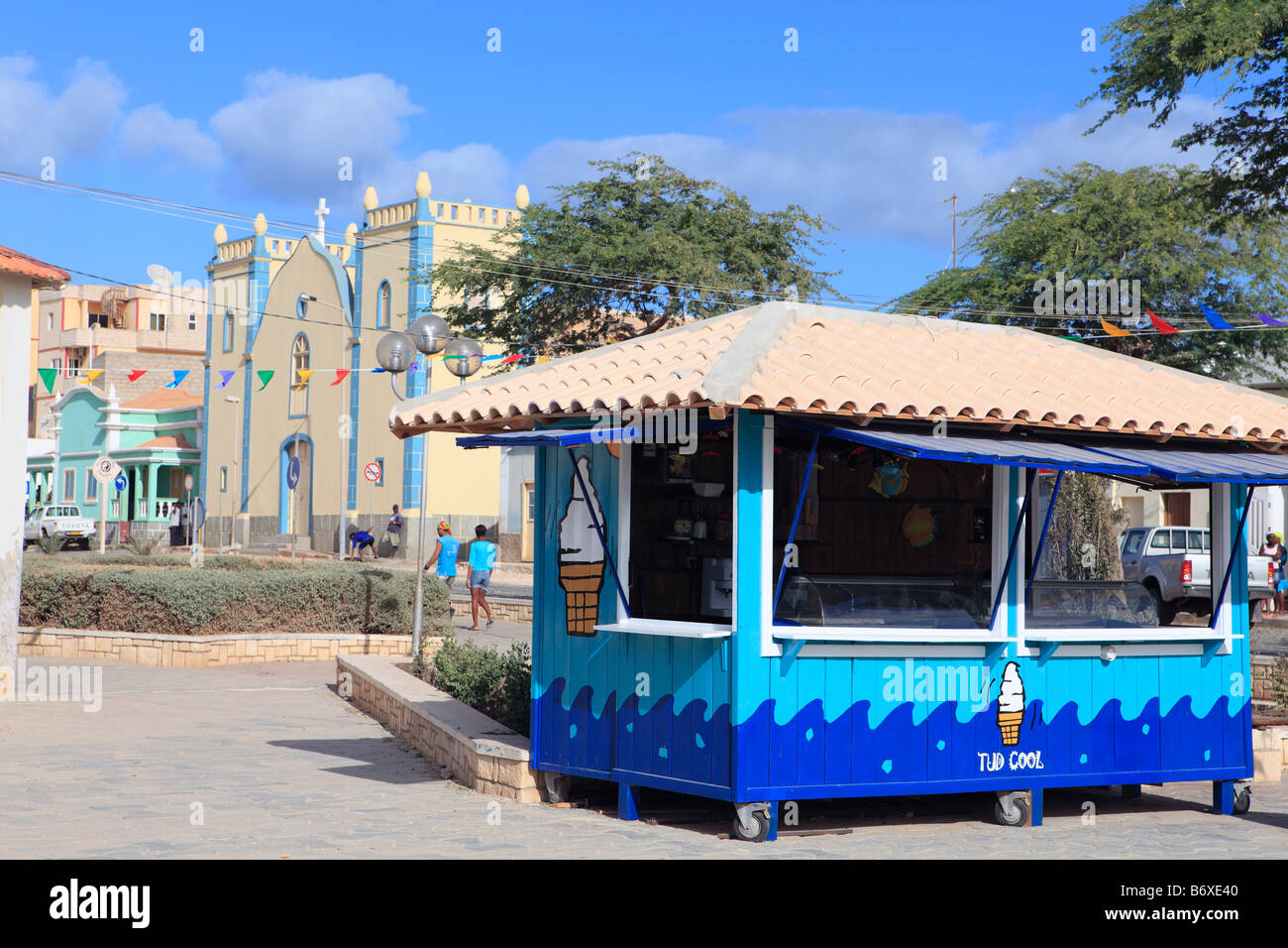 cape verde islands boa vista sal rei the main square and church Stock Photo