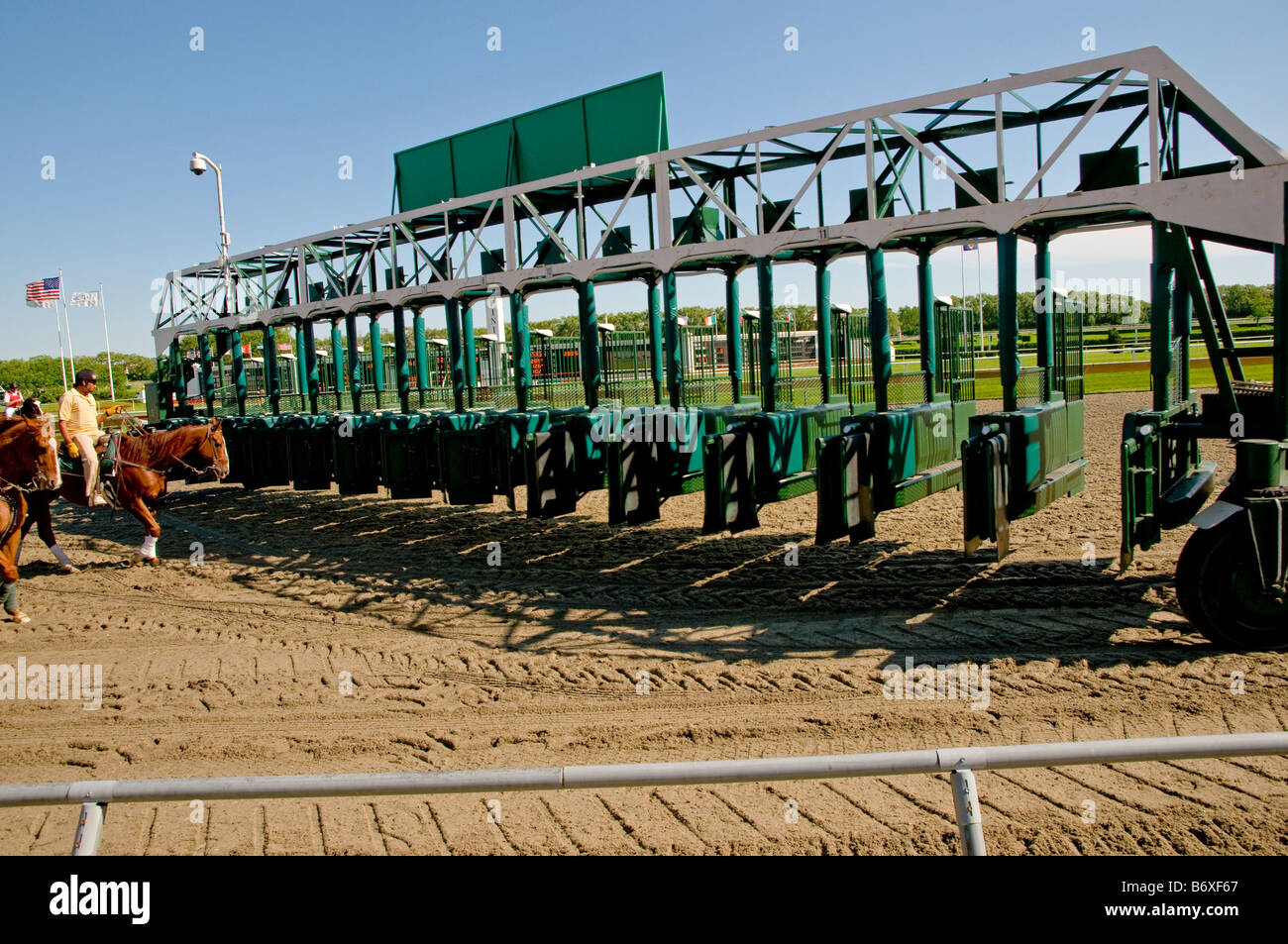 Horse racing starting gate. Stock Photo