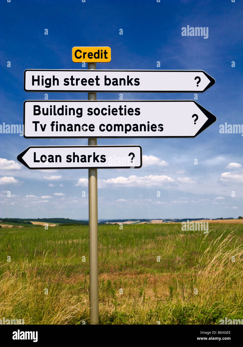 Which way to access types of loans or mortgage credit services concept Stock Photo