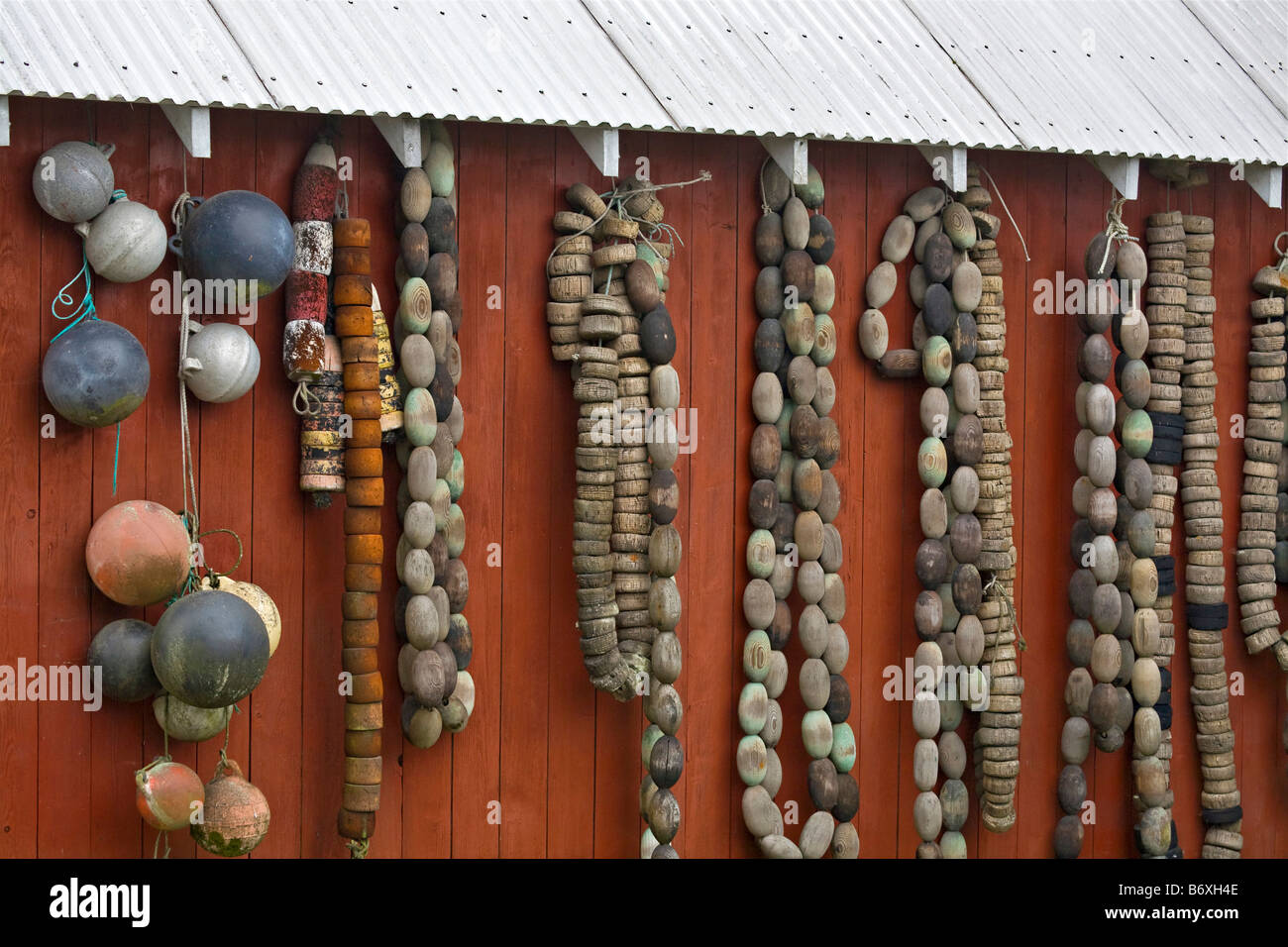 Collection old commercial fishing floats hi-res stock photography