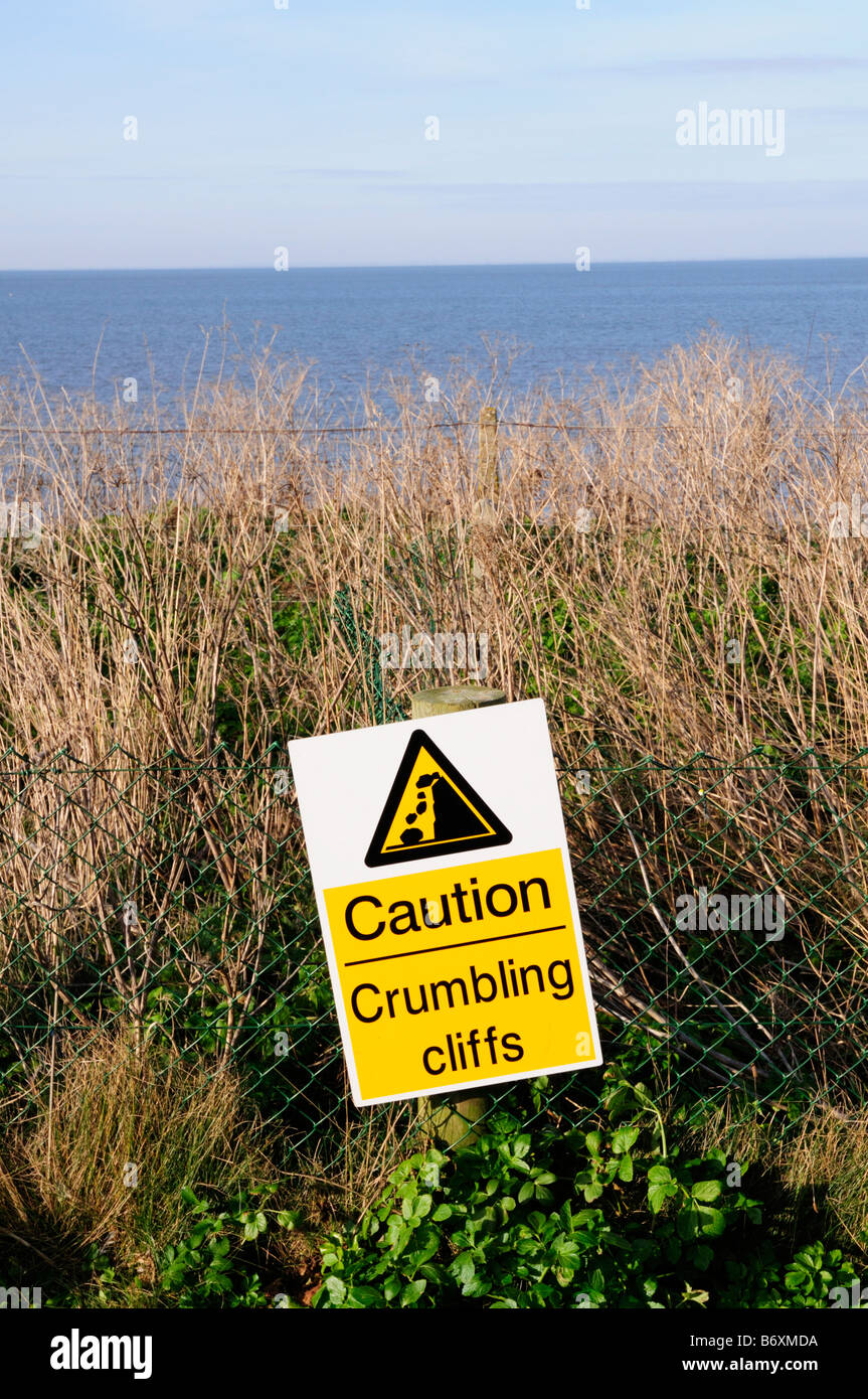 Caution Crumbling Cliffs warning sign at Hunstanton Norfolk England UK Stock Photo