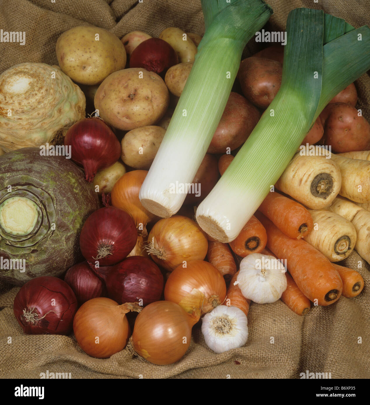 A selection of root vegetables bught in the supermarket Stock Photo