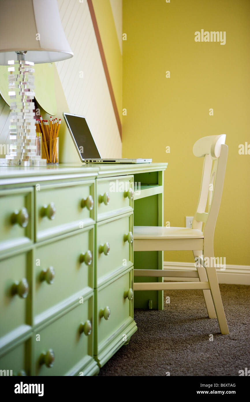 Green dresser with built in desk Stock Photo